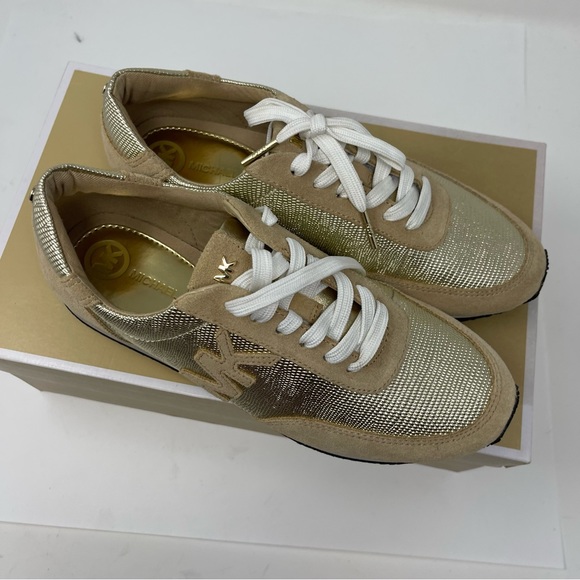 Michael Kors Gold And Tan Casual Stanton Trainer Sneakers sz 7.5 - Picture 3 of 11